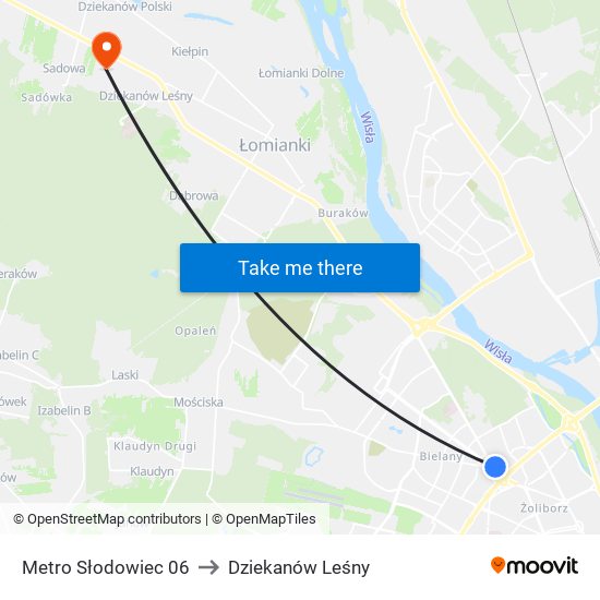 Metro Słodowiec to Dziekanów Leśny map