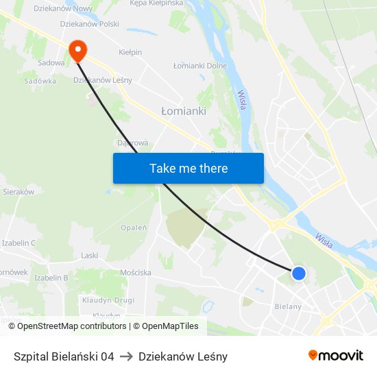Szpital Bielański 04 to Dziekanów Leśny map