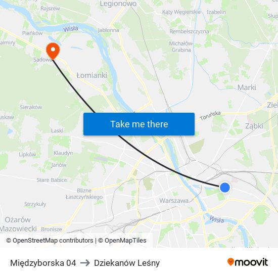 Międzyborska to Dziekanów Leśny map