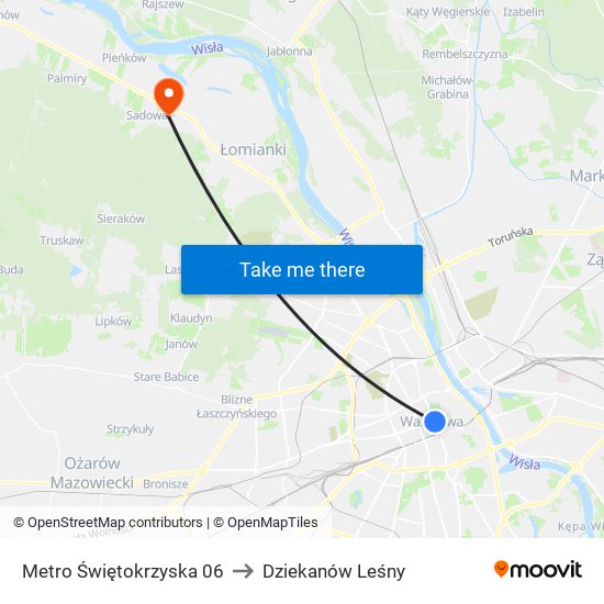 Metro Świętokrzyska 06 to Dziekanów Leśny map