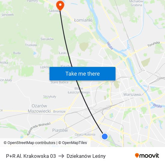 P+R Al. Krakowska 03 to Dziekanów Leśny map