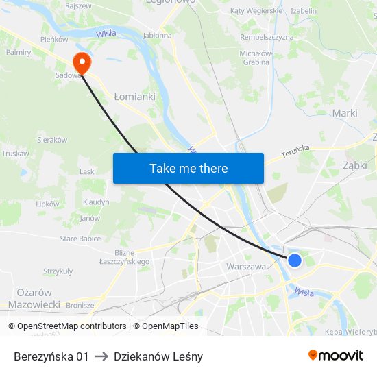 Berezyńska 01 to Dziekanów Leśny map