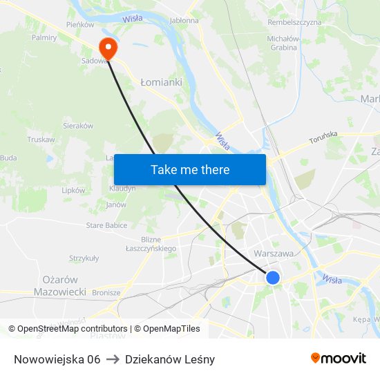 Nowowiejska 06 to Dziekanów Leśny map