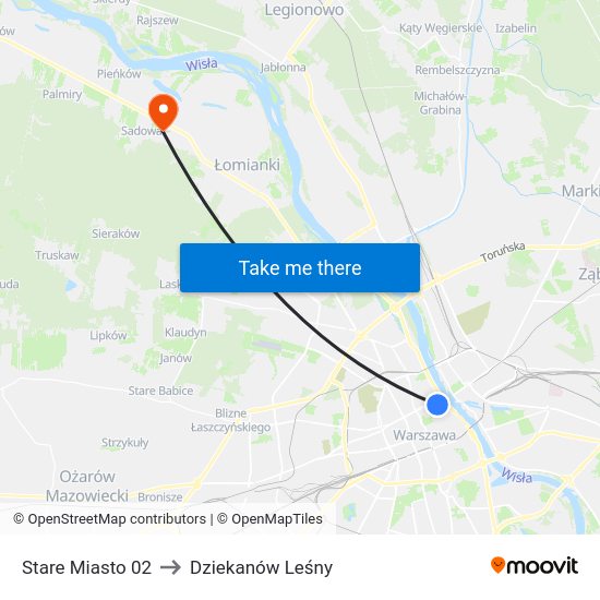 Stare Miasto to Dziekanów Leśny map