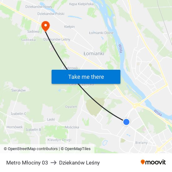 Metro Młociny to Dziekanów Leśny map