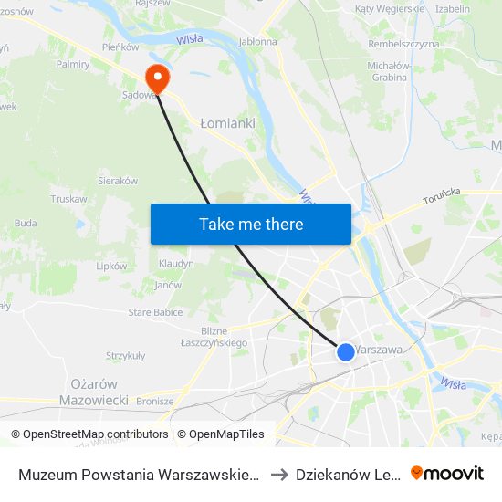 Muzeum Powstania Warszawskiego 02 to Dziekanów Leśny map