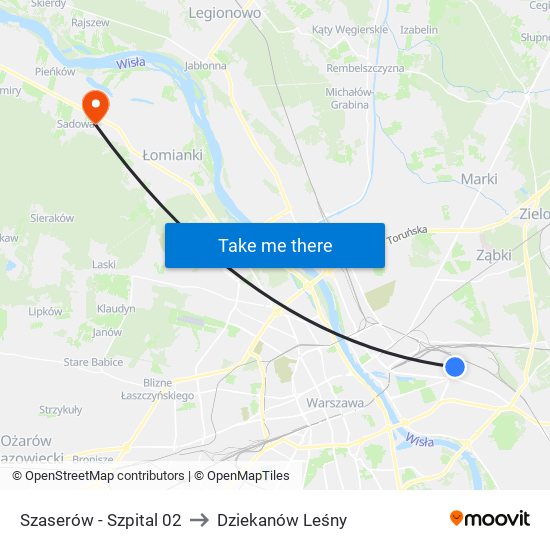 Szaserów - Szpital 02 to Dziekanów Leśny map