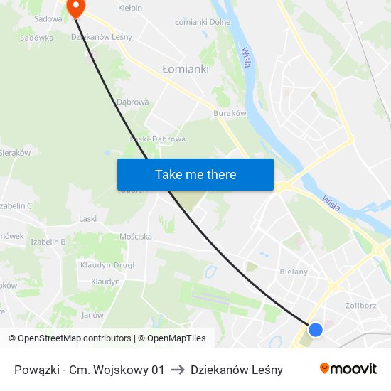 Powązki - Cm. Wojskowy 01 to Dziekanów Leśny map