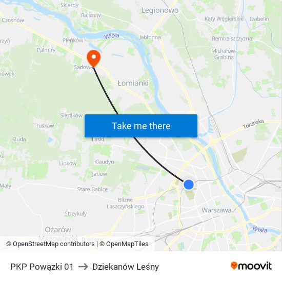 PKP Powązki to Dziekanów Leśny map