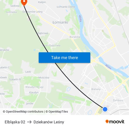Elbląska 02 to Dziekanów Leśny map