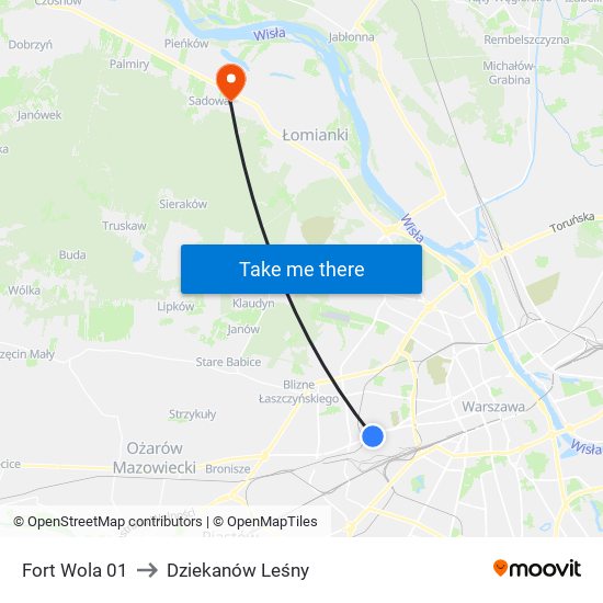 Fort Wola 01 to Dziekanów Leśny map