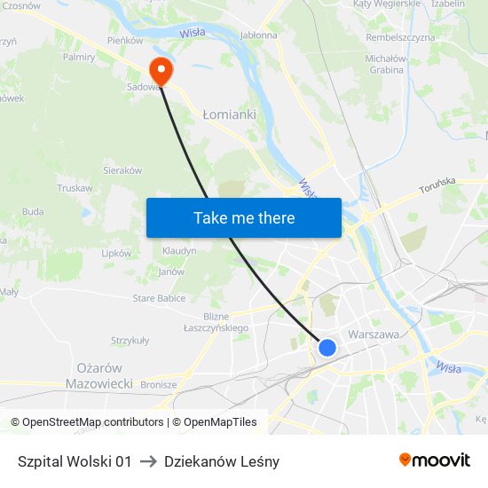 Szpital Wolski 01 to Dziekanów Leśny map