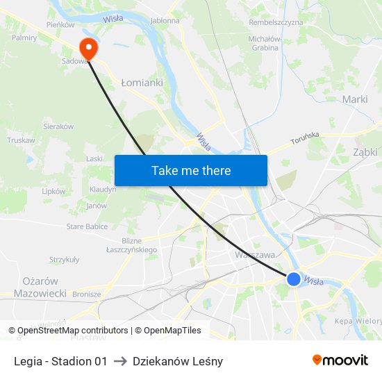 Legia-Stadion to Dziekanów Leśny map