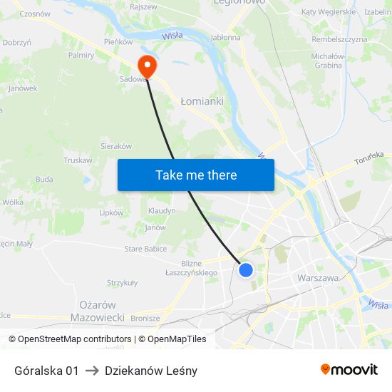 Góralska 01 to Dziekanów Leśny map