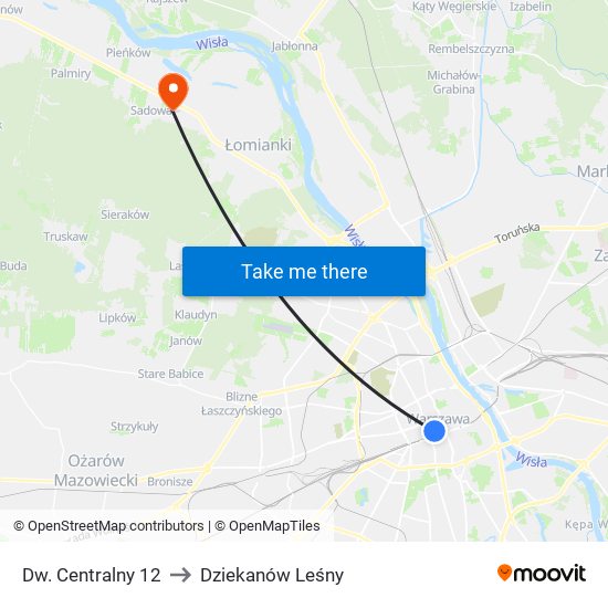 Dw. Centralny 12 to Dziekanów Leśny map