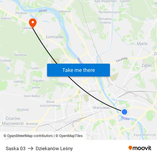 Saska to Dziekanów Leśny map