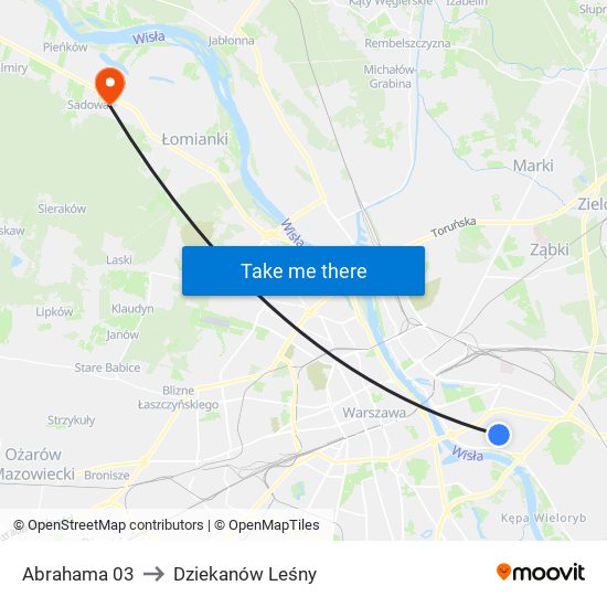 Abrahama to Dziekanów Leśny map