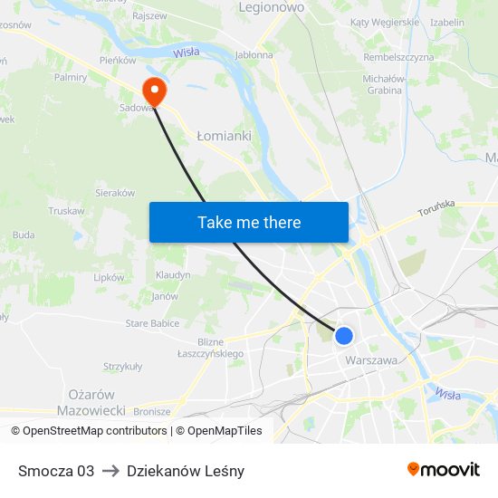 Smocza to Dziekanów Leśny map