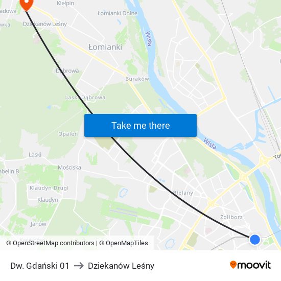 Dw. Gdański 01 to Dziekanów Leśny map