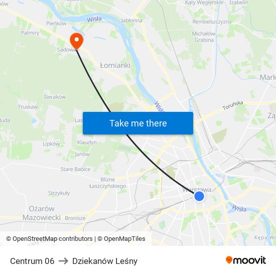 Centrum to Dziekanów Leśny map