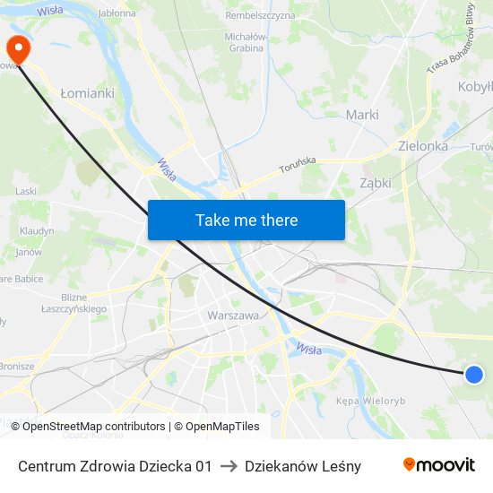 Centrum Zdrowia Dziecka to Dziekanów Leśny map