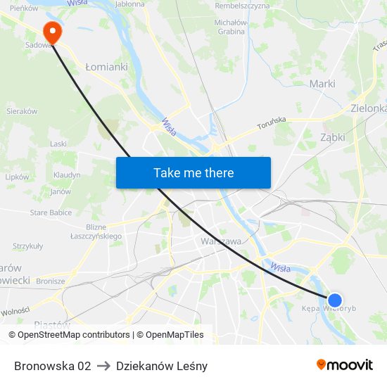 Bronowska to Dziekanów Leśny map