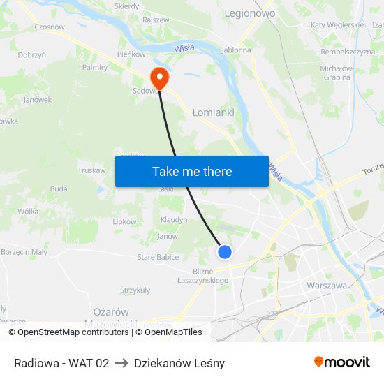 Radiowa-Wat to Dziekanów Leśny map