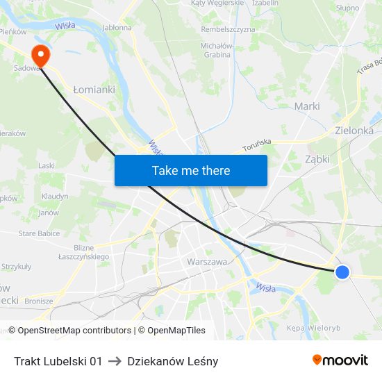 Trakt Lubelski to Dziekanów Leśny map