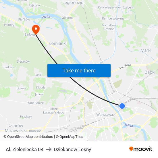 Al. Zieleniecka to Dziekanów Leśny map