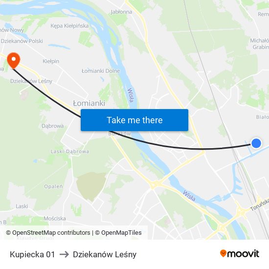 Kupiecka 01 to Dziekanów Leśny map