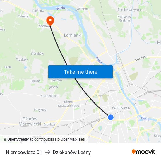 Niemcewicza 01 to Dziekanów Leśny map