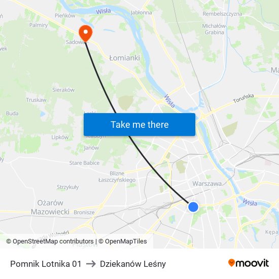 Pomnik Lotnika to Dziekanów Leśny map