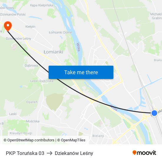 PKP Toruńska 03 to Dziekanów Leśny map