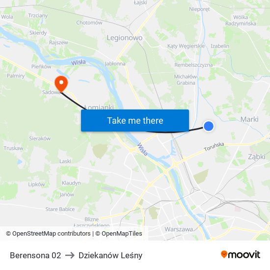 Berensona 02 to Dziekanów Leśny map