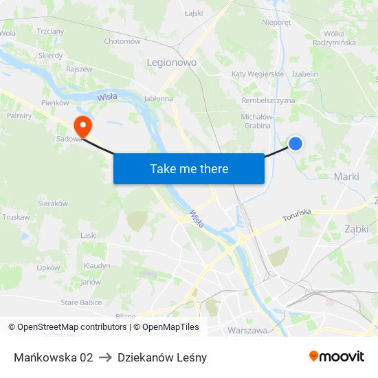 Mańkowska 02 to Dziekanów Leśny map