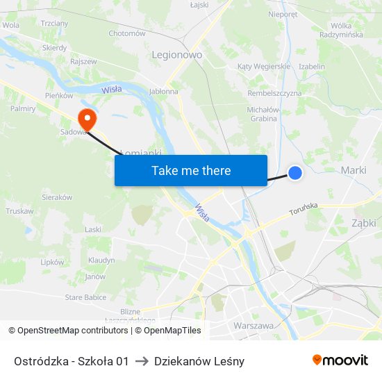 Ostródzka - Szkoła 01 to Dziekanów Leśny map