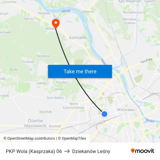 PKP Wola (Kasprzaka) to Dziekanów Leśny map