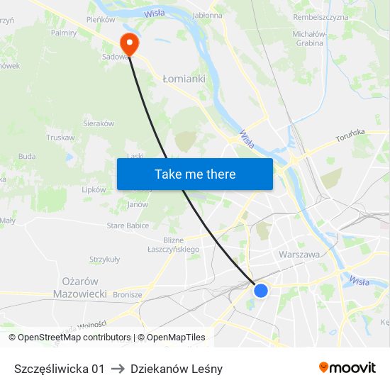 Szczęśliwicka 01 to Dziekanów Leśny map