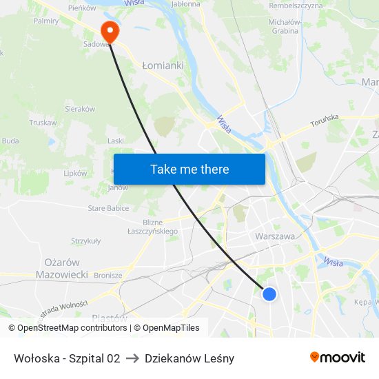 Wołoska-Szpital to Dziekanów Leśny map