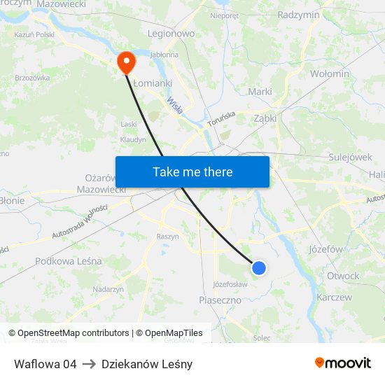 Waflowa to Dziekanów Leśny map