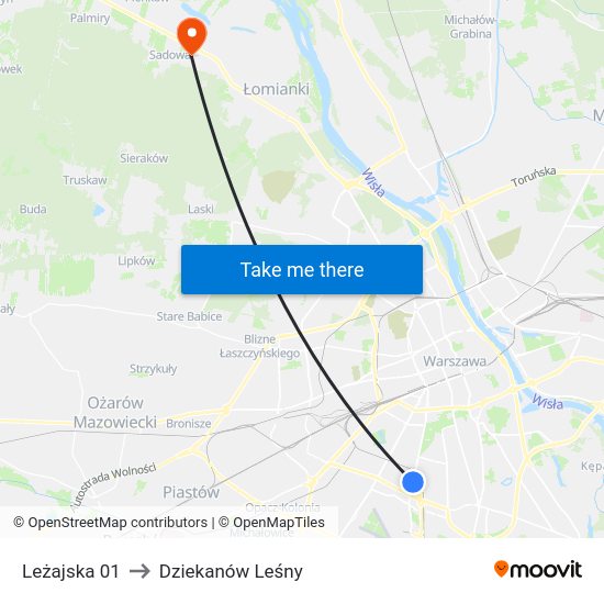 Leżajska to Dziekanów Leśny map