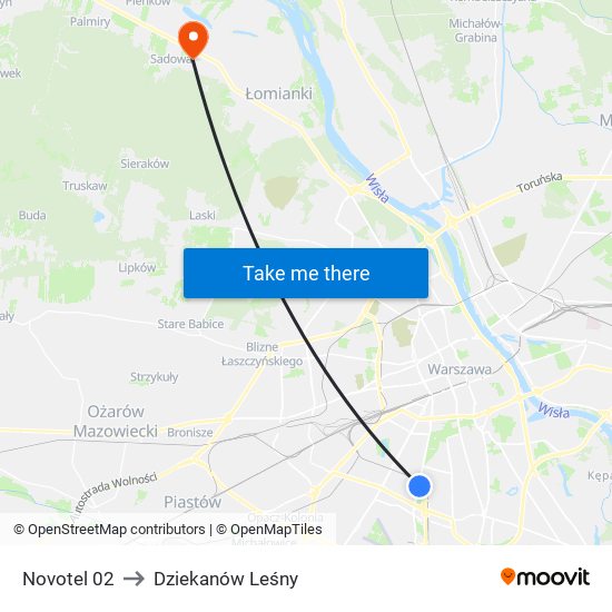 Novotel 02 to Dziekanów Leśny map