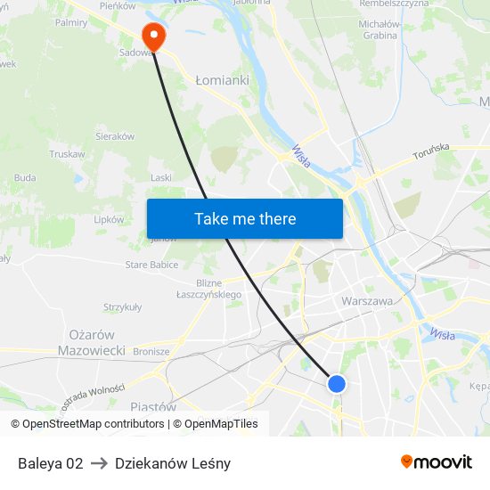 Baleya to Dziekanów Leśny map