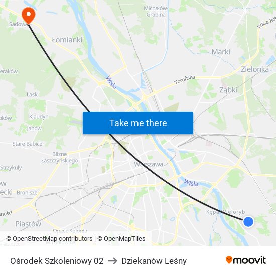 Ośrodek Szkoleniowy 02 to Dziekanów Leśny map