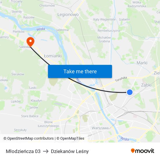 Młodzieńcza 03 to Dziekanów Leśny map