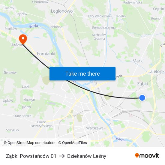 Ząbki Powstańców 01 to Dziekanów Leśny map