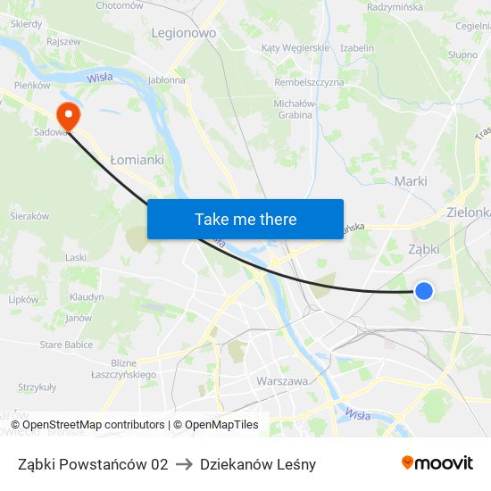 Ząbki Powstańców to Dziekanów Leśny map