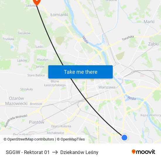 SGGW - Rektorat 01 to Dziekanów Leśny map