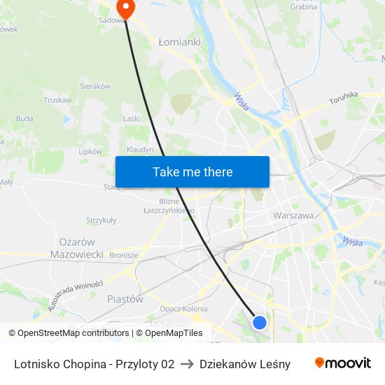 Lotnisko Chopina - Przyloty 02 to Dziekanów Leśny map