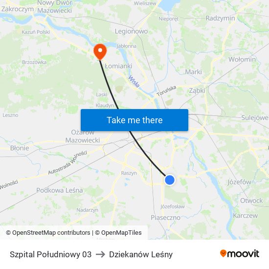 Szpital Południowy 03 to Dziekanów Leśny map